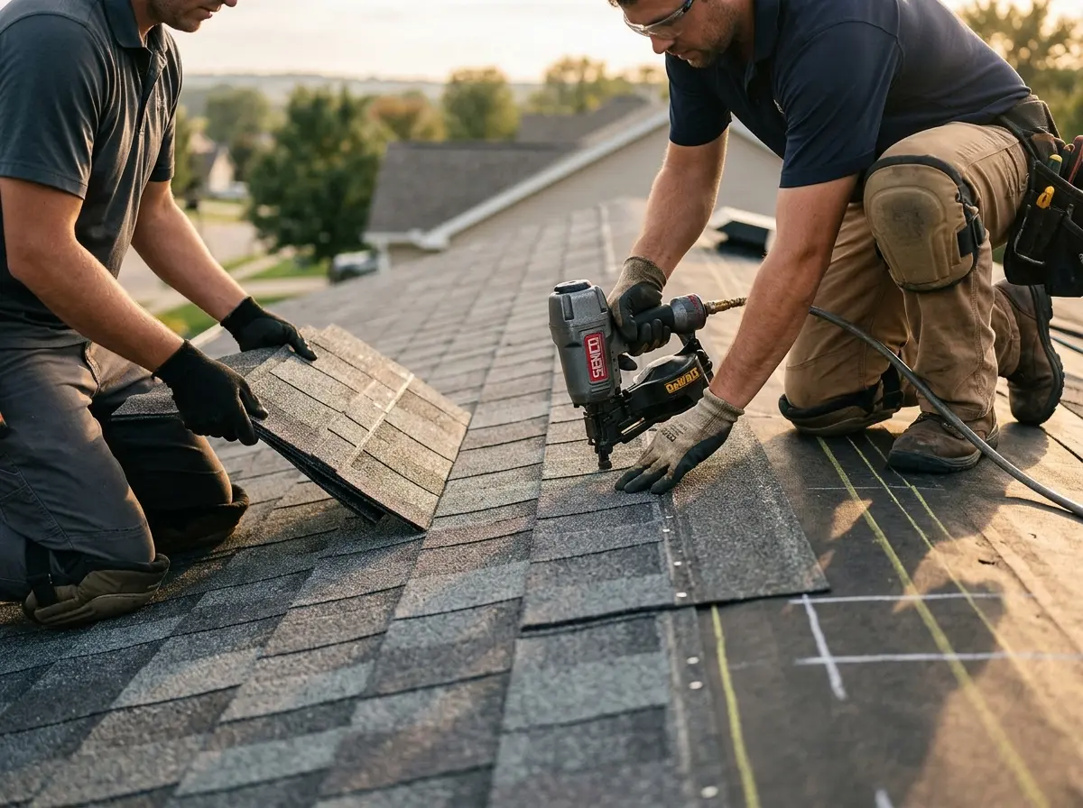 Professional roofer working on a residential roof in Swissvale
